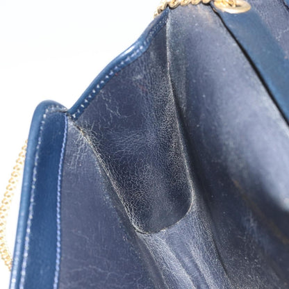 Christian Dior Vintage Chain Flap Shoulder Bag Leather, NAVY, LEATHER, Shoulder bag