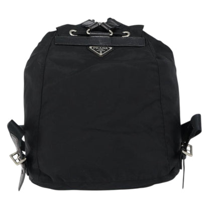 Prada Cinch Buckle Flap Backpack Tessuto with Crocodile Embossed Leather, BLACK, NYLON, Backpack