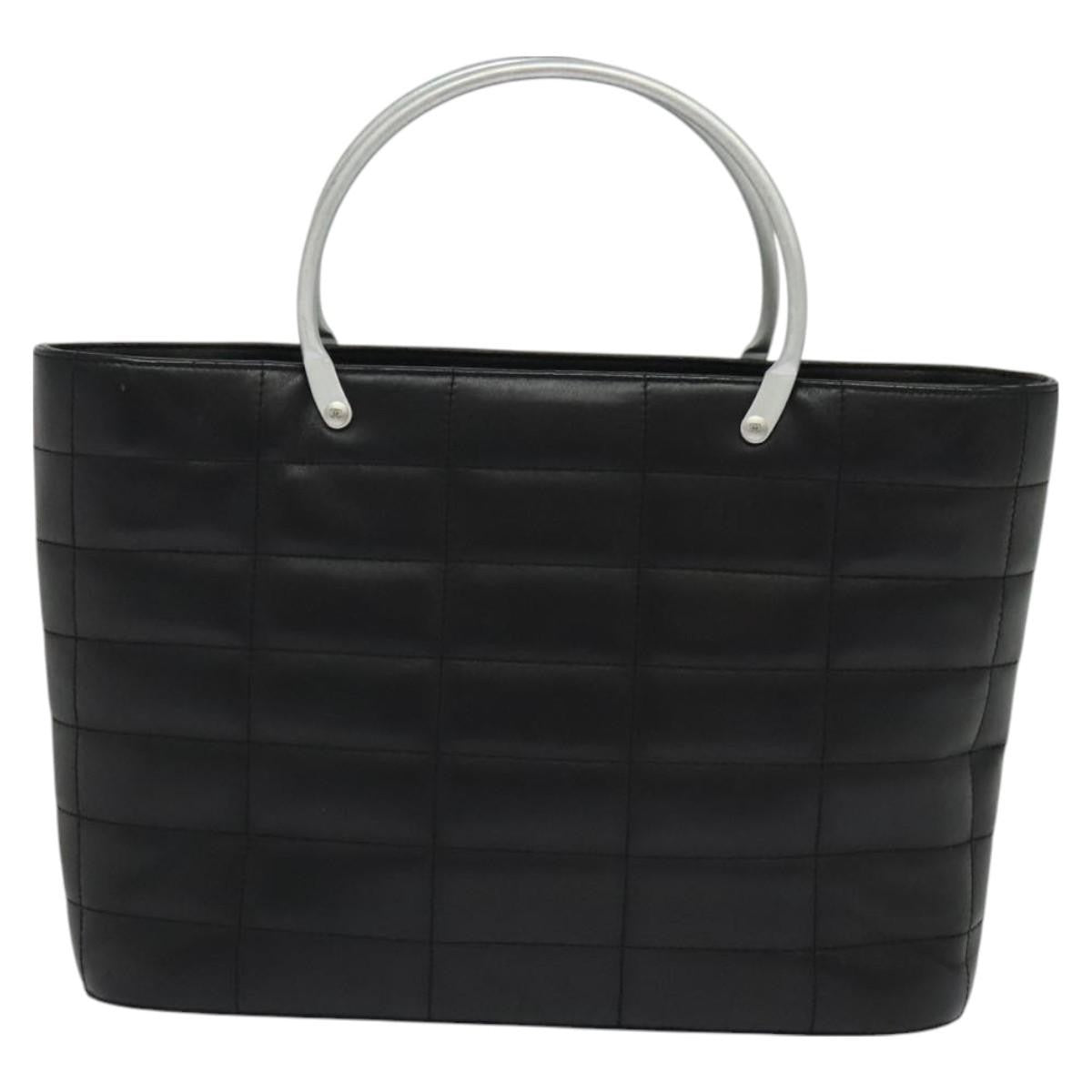 Chanel Vintage Chocolate Bar Metal Ring Tote Quilted Leather, BLACK, LEATHER, Tote bag