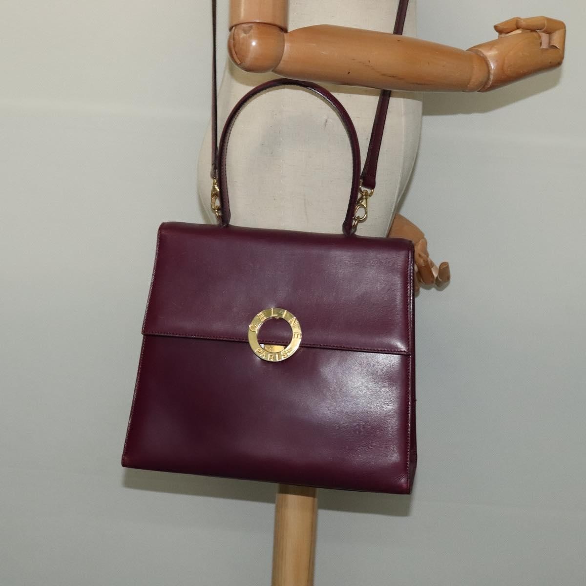 Celine Circle Logo Handbag Leather, PURPLE, LEATHER, Handbag