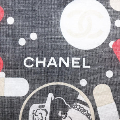 Chanel Scrunchie and Square Scarf Hair Tie Set Printed Silk, BLACK, COTTON, Scarve & shawl