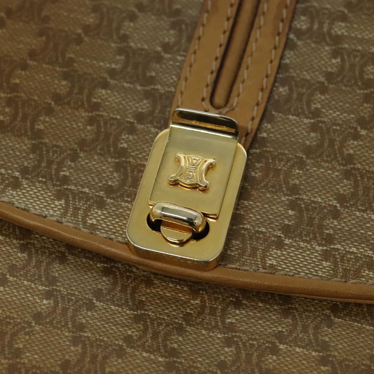 Celine Vintage Macadam Shoulder Bag Canvas and Leather, Beige, Canvas, Shoulder Bag