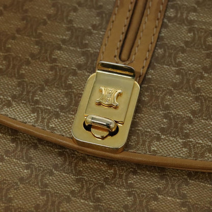 Celine Vintage Macadam Shoulder Bag Canvas and Leather, Beige, Canvas, Shoulder Bag
