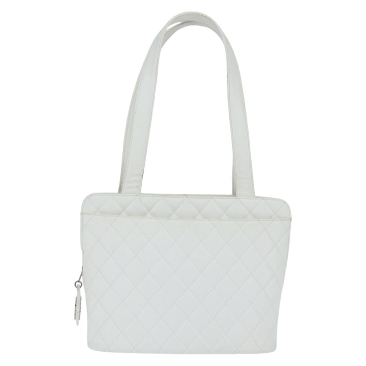 Chanel Vintage CC Zip Around Bowler Bag Quilted Caviar, WHITE, LEATHER, Tote bag