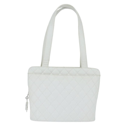 Chanel Vintage CC Zip Around Bowler Bag Quilted Caviar, WHITE, LEATHER, Tote bag