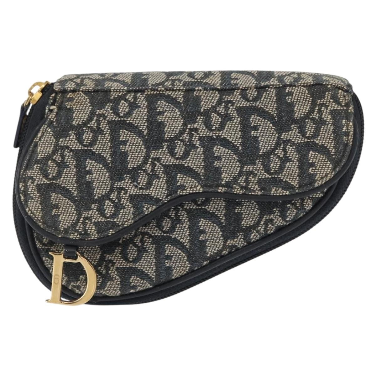 Christian Dior Saddle Zip Pouch Diorissimo Canvas, NAVY, CANVAS, Clutche & pouche