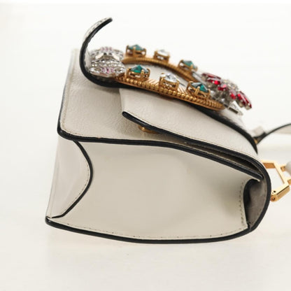 Miu Miu Madras Crystal Buckle Shoulder Bag Leather, WHITE, LEATHER, Shoulder bag