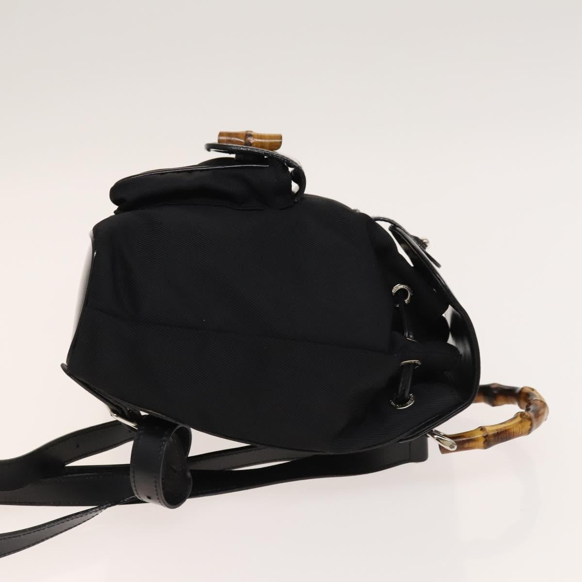 Gucci Vintage Bamboo Backpack Nylon and Patent Leather, BLACK, NYLON, Backpack