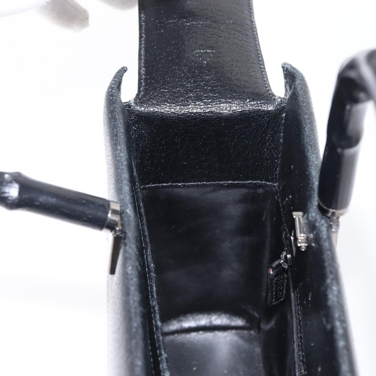 Gucci Vintage Bamboo Handle Bag Leather, BLACK, LEATHER, Handbag