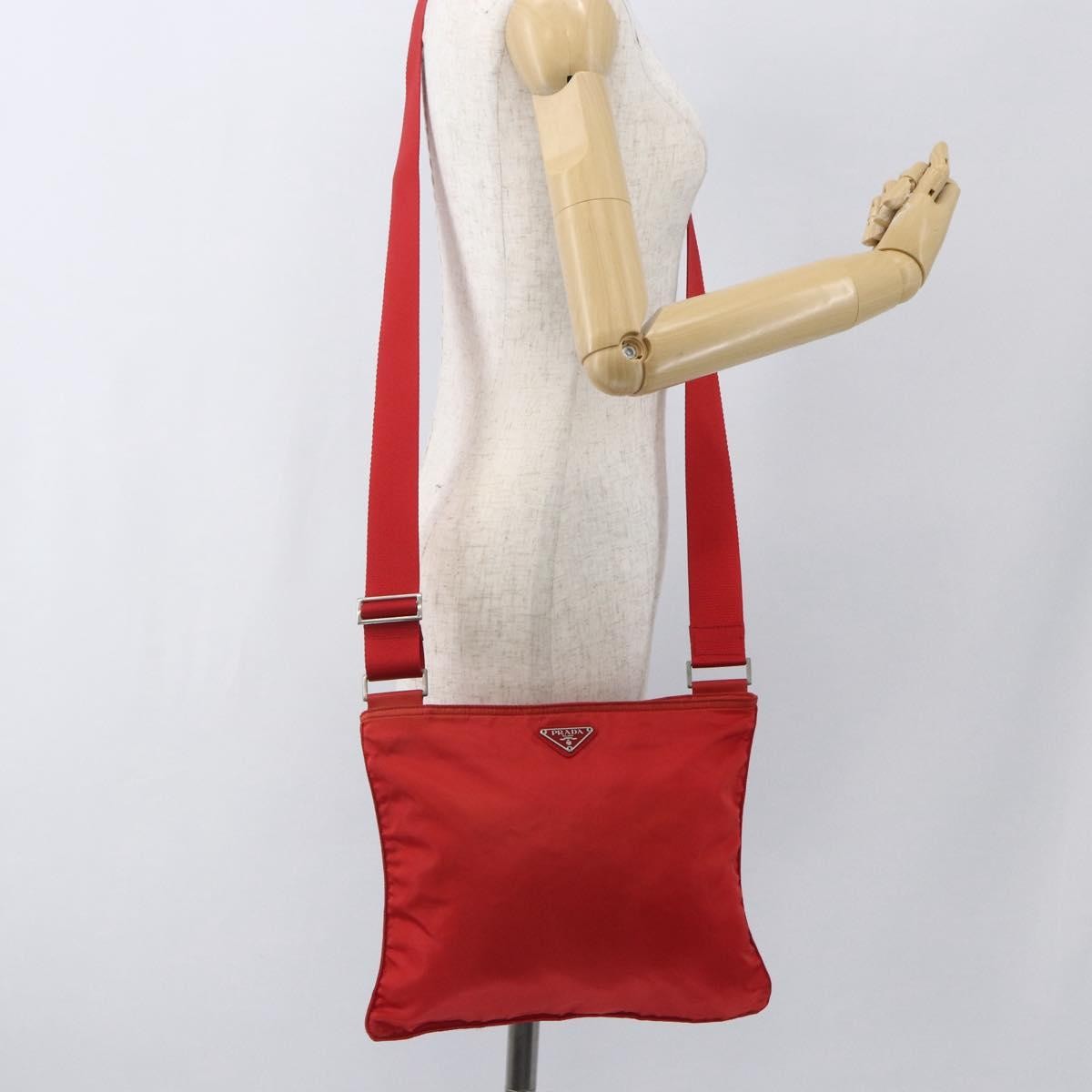 Prada Zip Top Messenger Bag Tessuto, RED, NYLON, Shoulder bag