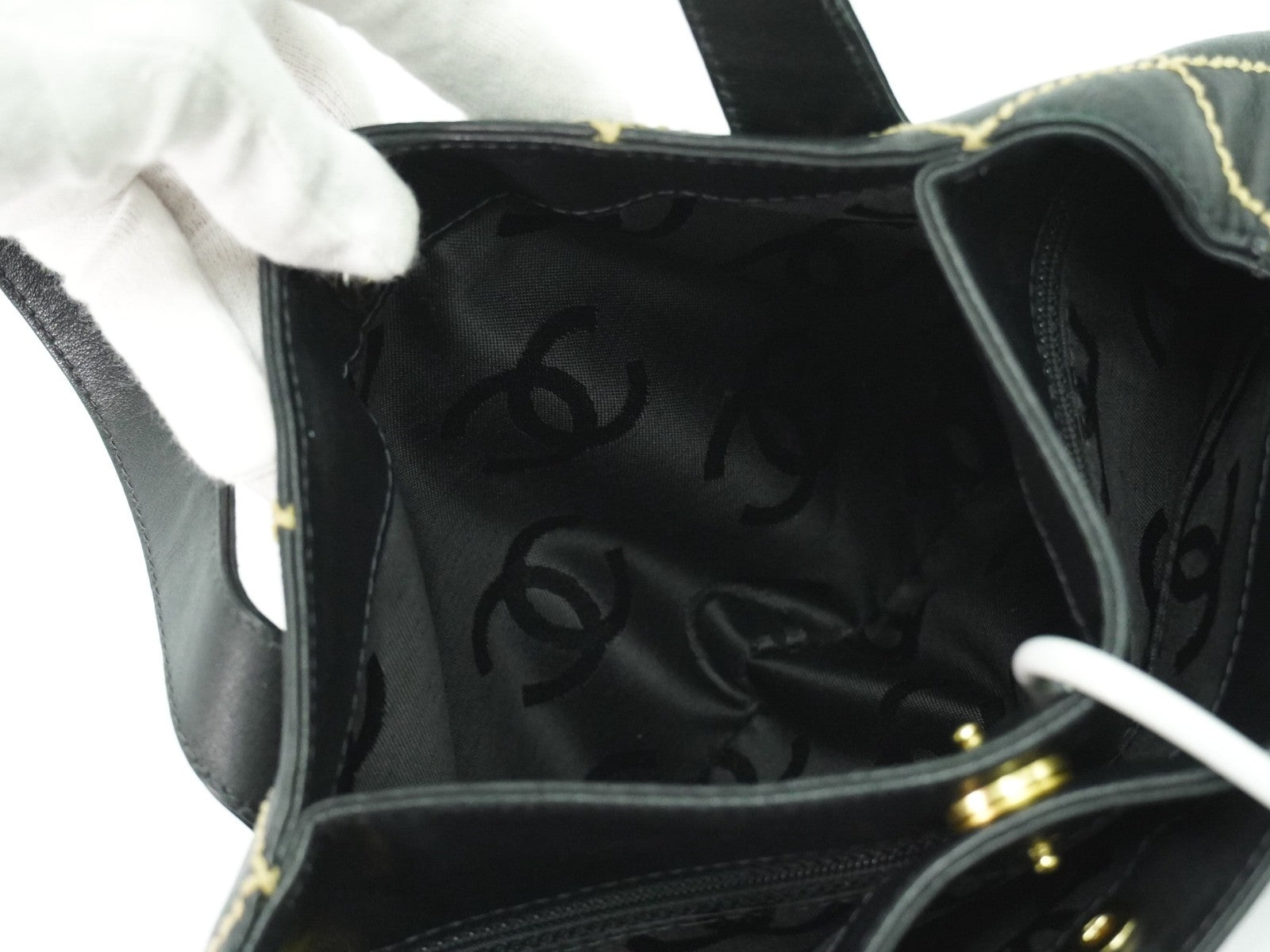 Chanel Surpique Tote Quilted Leather, BLACK, LEATHER, Handbag