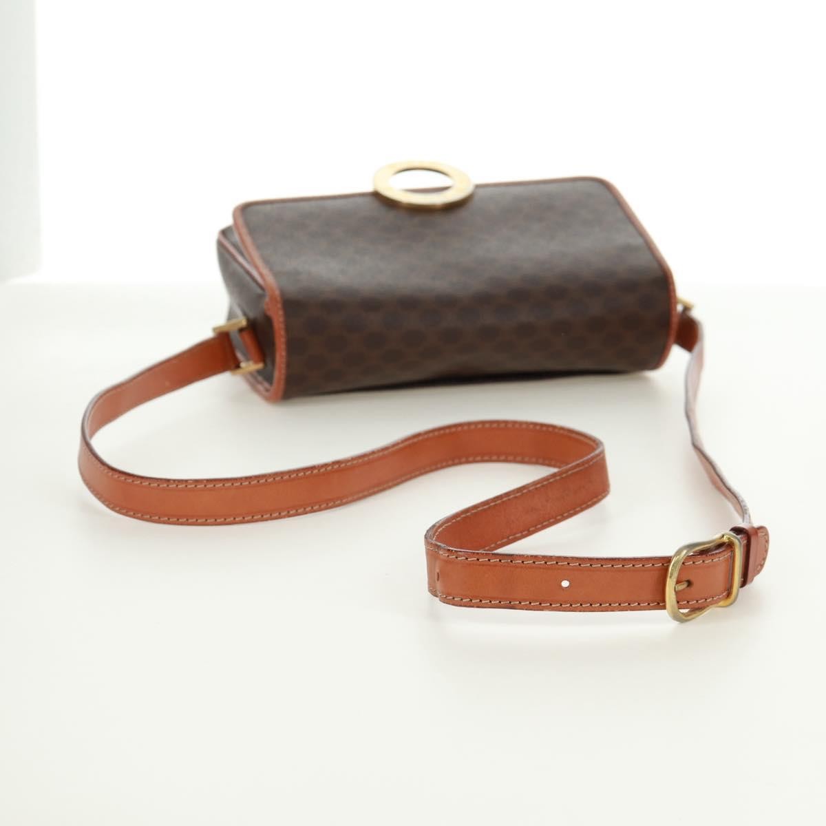 Celine Vintage Macadam Circle Logo Shoulder Bag Canvas and Leather, BROWN, CANVAS, Shoulder bag