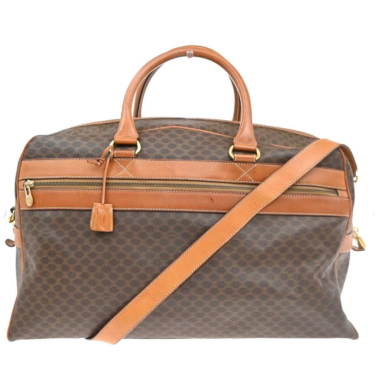 Celine Vintage Macadam Boston bag Canvas and Leather, BROWN, CANVAS, Travel bag