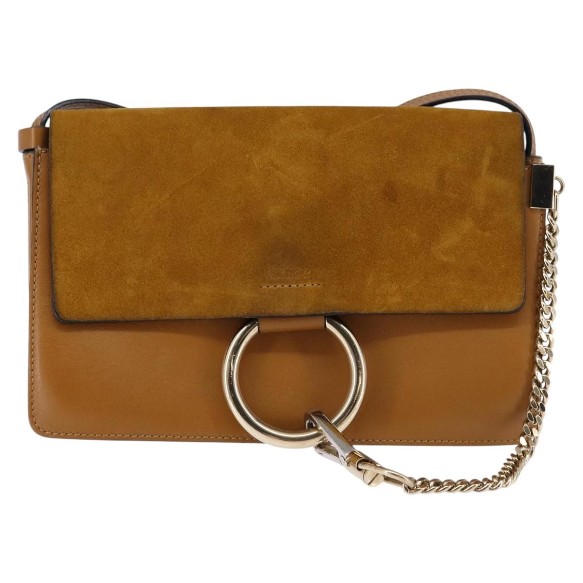 Chloe Faye Shoulder Bag Leather and Suede, BEIGE, SUEDE, Shoulder bag