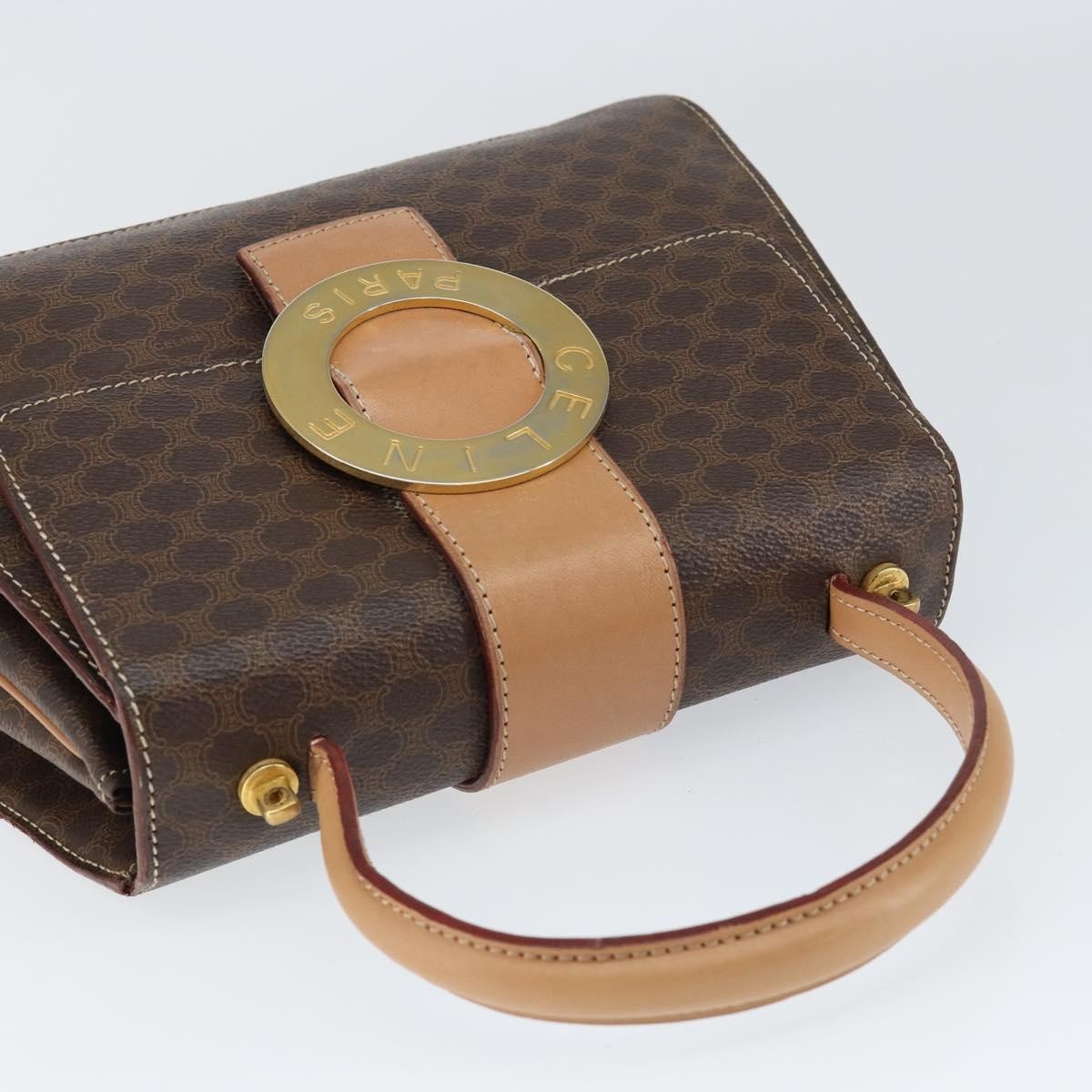 Celine Vintage Macadam Handbag Canvas, BROWN, PVC, Handbag