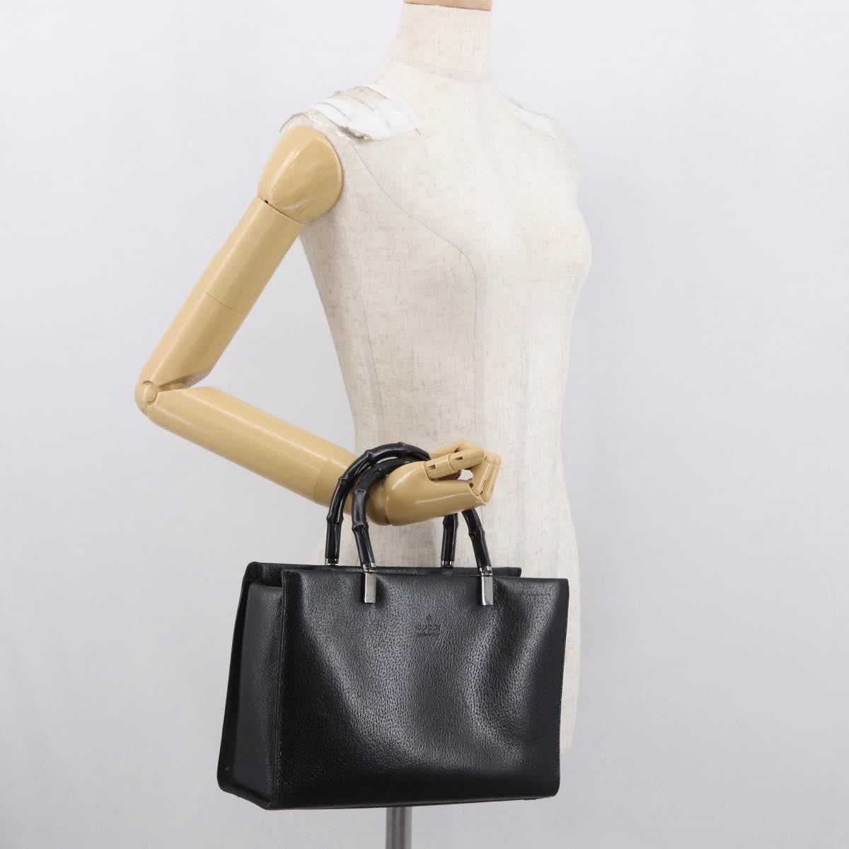 Gucci Vintage Bamboo Handle Bag Leather, BLACK, LEATHER, Handbag