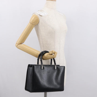 Gucci Vintage Bamboo Handle Bag Leather, BLACK, LEATHER, Handbag