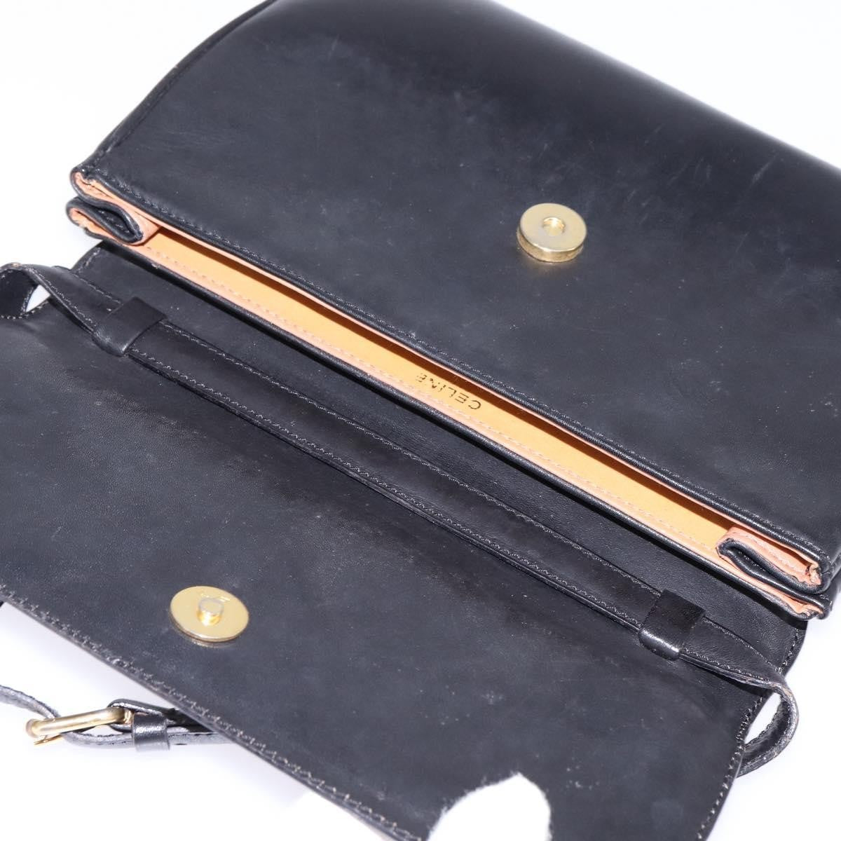 Celine Vintage Triomphe Shoulder Bag Leather, BLACK, LEATHER, Shoulder bag