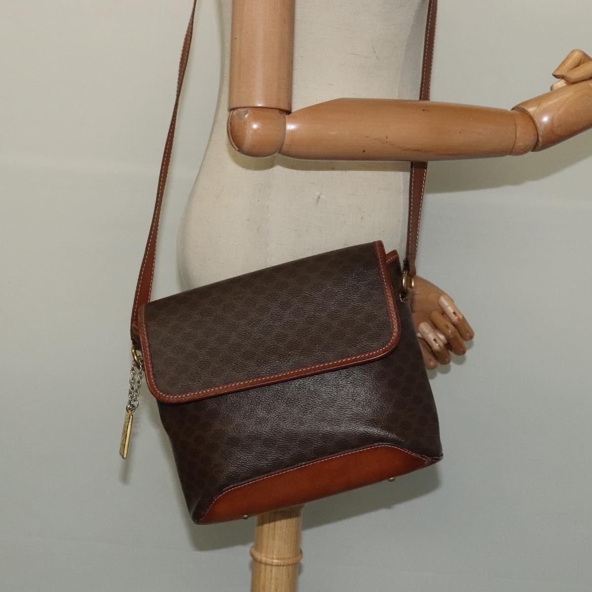 Celine Vintage Macadam Shoulder Bag Canvas and Leather, BROWN, CANVAS, Shoulder bag