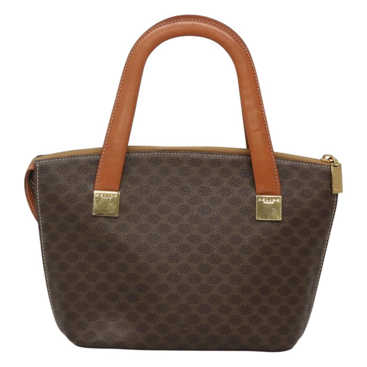 Celine Macadam Handbag Macadam with leather, BROWN, CANVAS, Handbag