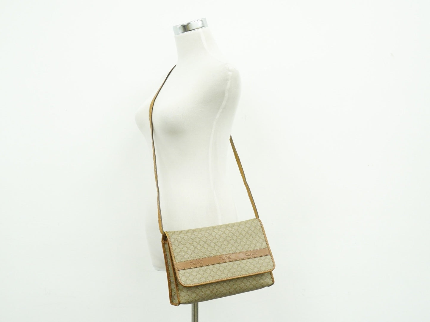 Celine Vintage Macadam Shoulder Bag Canvas, BEIGE, CANVAS, Shoulder bag