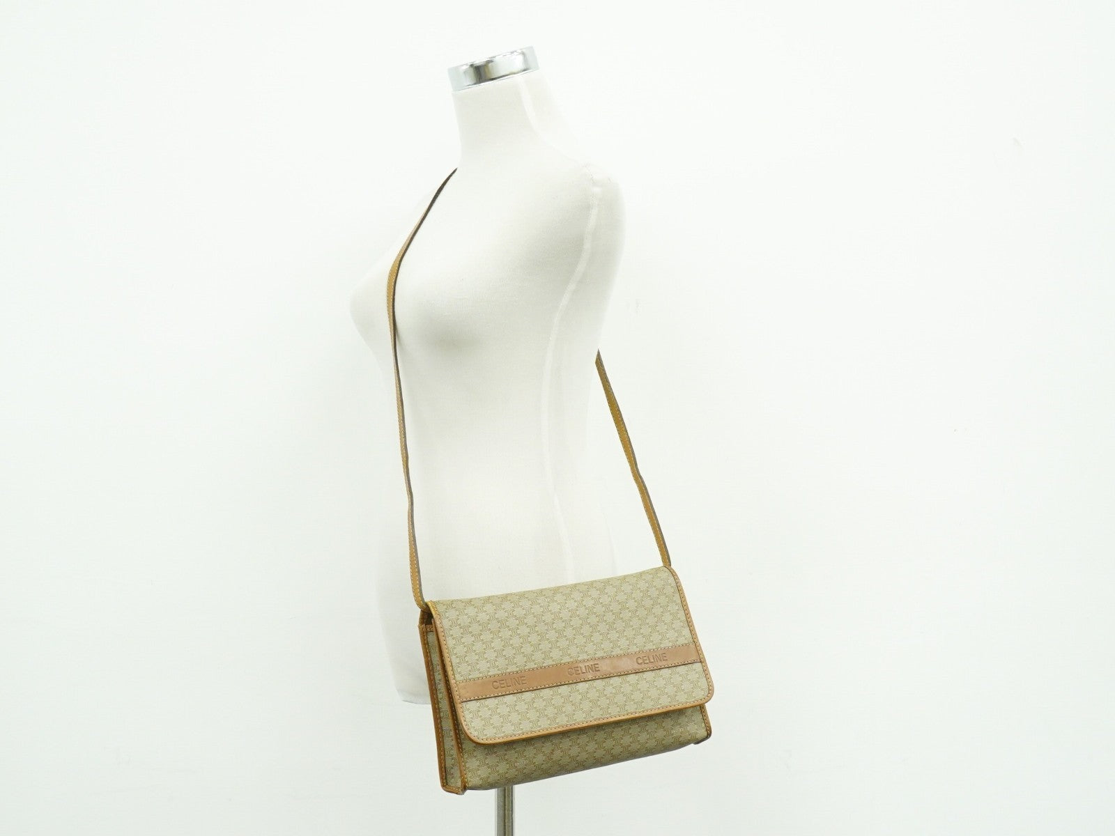 Celine Vintage Macadam Shoulder Bag Canvas, BEIGE, CANVAS, Shoulder bag