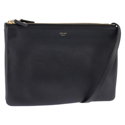 Celine Trio Crossbody Bag Leather, BLACK, LEATHER, Crossbody bag
