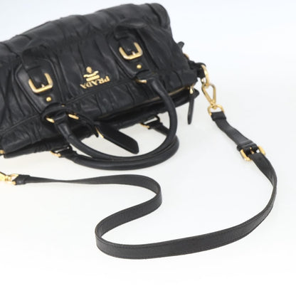Prada Gaufre Convertible Satchel Nappa Leather, BLACK, LEATHER, Handbag