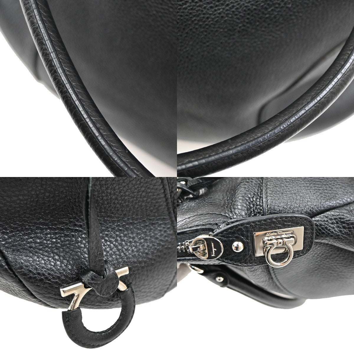 Salvatore Ferragamo Gancini handbag Leather, BLACK, LEATHER, Handbag