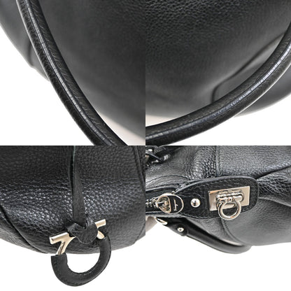Salvatore Ferragamo Gancini handbag Leather, BLACK, LEATHER, Handbag