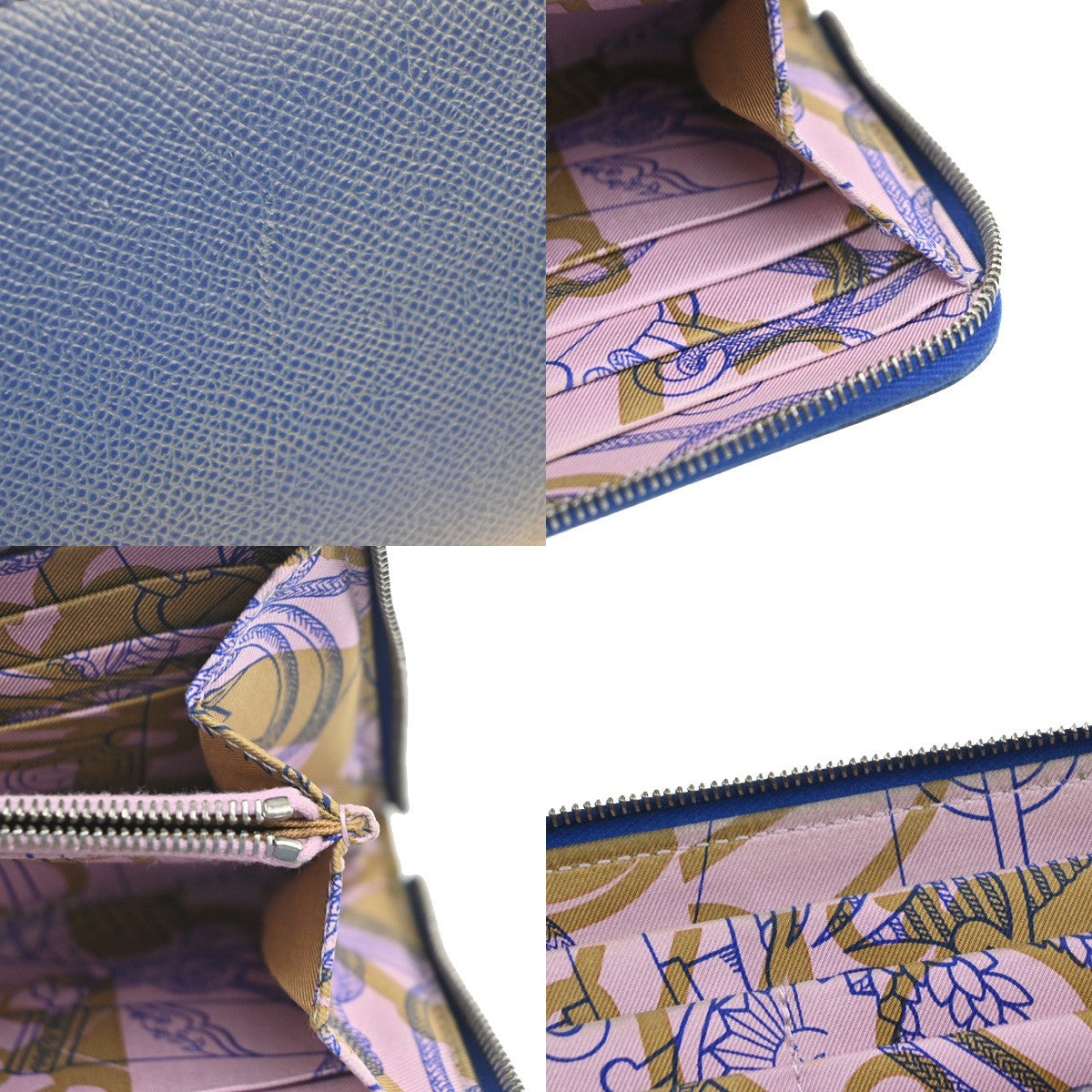 Hermes Azap Zip Around Wallet Silk'in Epsom, Blue, Leather, Wallet