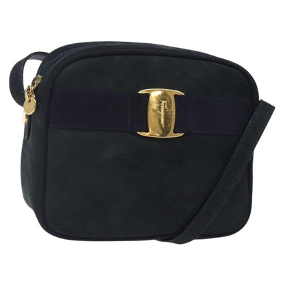Salvatore Ferragamo Vala Shoulder Bag Suede, NAVY, SUEDE, Shoulder bag