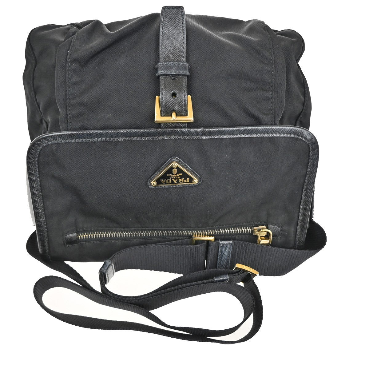 Prada Buckle Messenger Bag Tessuto, Black, Nylon, Shoulder Bag