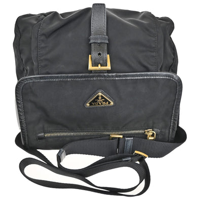 Prada Buckle Messenger Bag Tessuto, Black, Nylon, Shoulder Bag