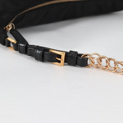 Prada Double Chain Hobo Nylon, BLACK, NYLON, Shoulder bag