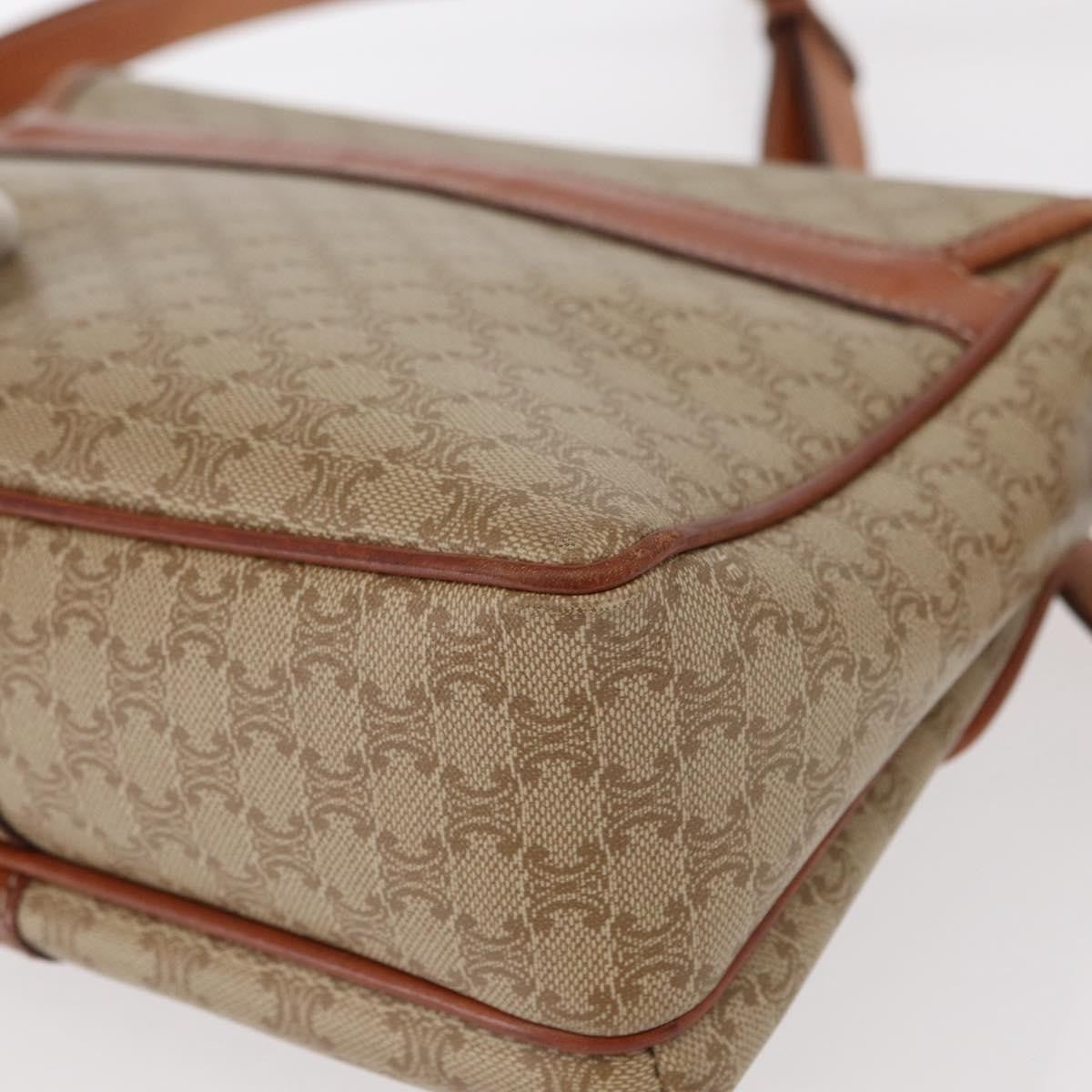 Celine Vintage Macadam Shoulder Bag Canvas and Leather, BEIGE, CANVAS, Shoulder bag