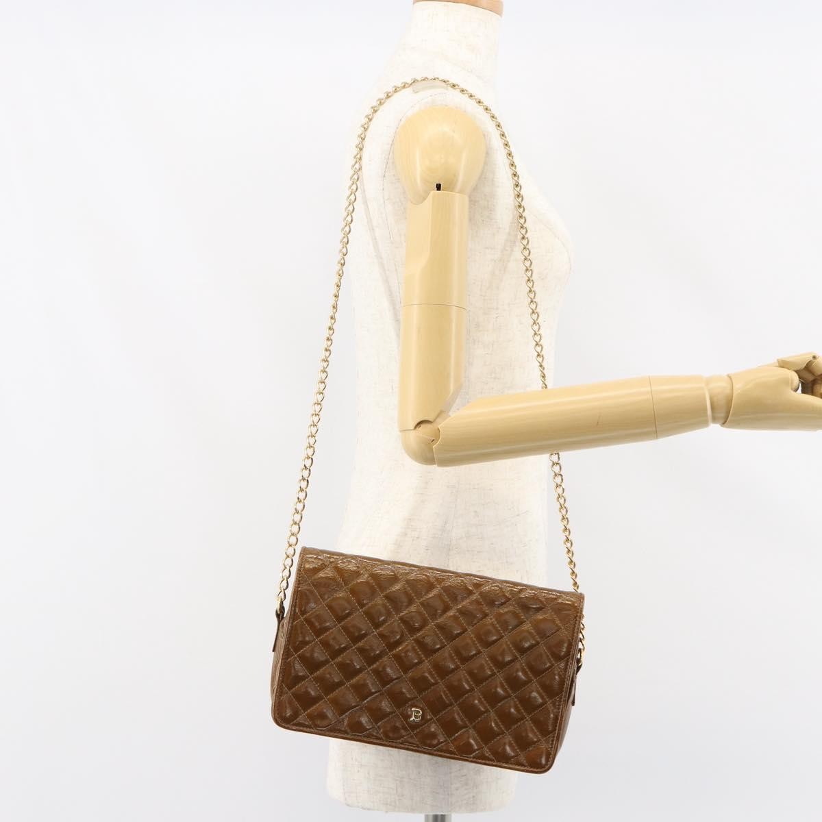 Bally Vintage Chain Shoulder Bag Quilted Patent leather, BROWN, PATENT_LEATHER, Shoulder bag