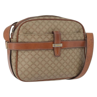 Celine Vintage Macadam Shoulder Bag Canvas and Leather, BEIGE, CANVAS, Shoulder bag
