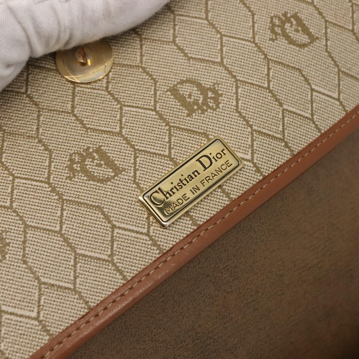 Christian Dior Vintage Honeycomb Flap Crossbody Bag Canvas and Leather, BEIGE, CANVAS, Shoulder bag