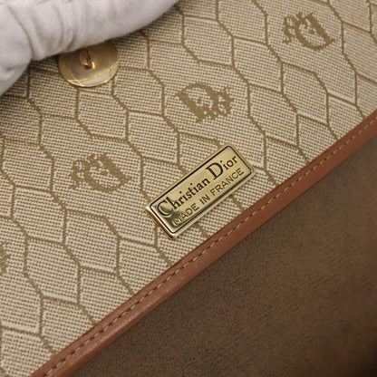 Christian Dior Vintage Honeycomb Flap Crossbody Bag Canvas and Leather, BEIGE, CANVAS, Shoulder bag