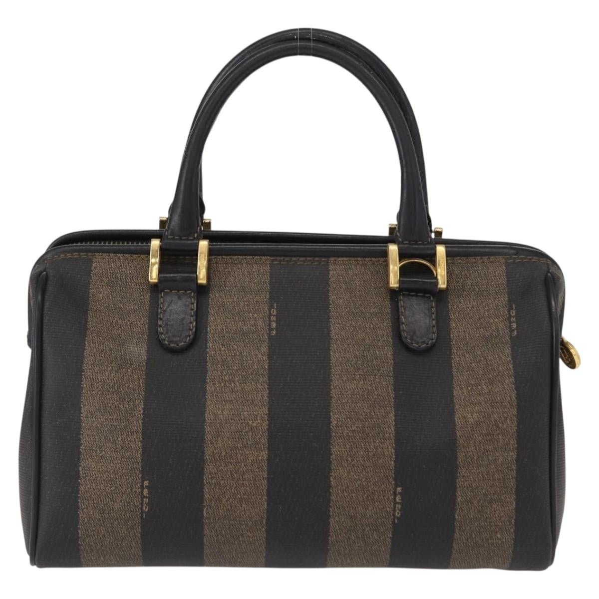 Fendi Vintage Pequin Convertible Boston Bag Coated Canvas, BROWN, CANVAS, Travel bag