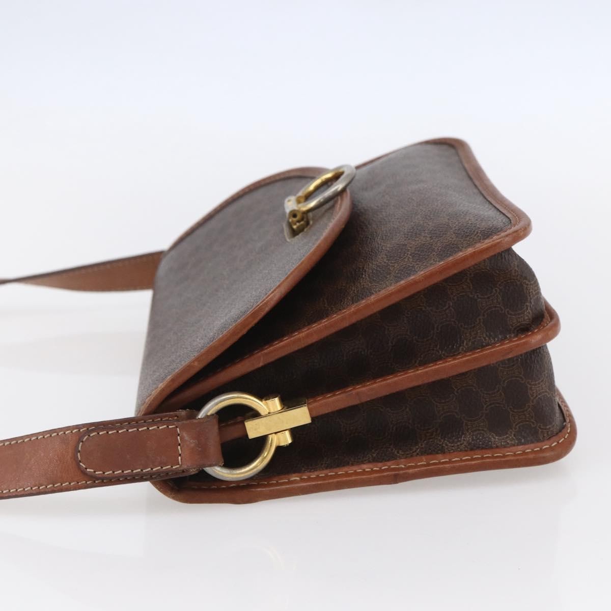 Celine Flap Shoulder Bag Canvas, BROWN, CANVAS, Shoulder bag