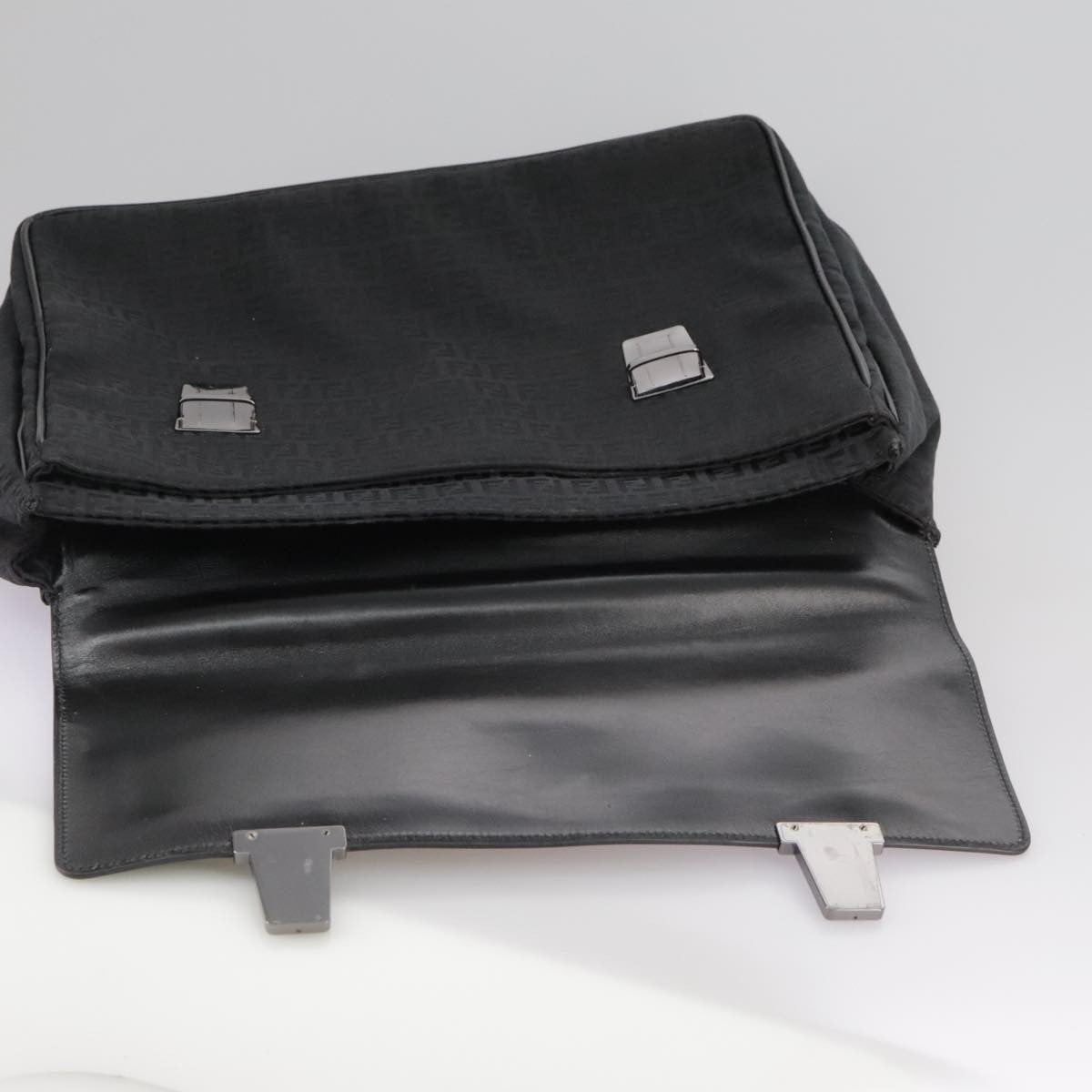 Fendi Convertible Pushlock Flap Satchel Zucca Canvas and Leather, BLACK, CANVAS, Briefcase