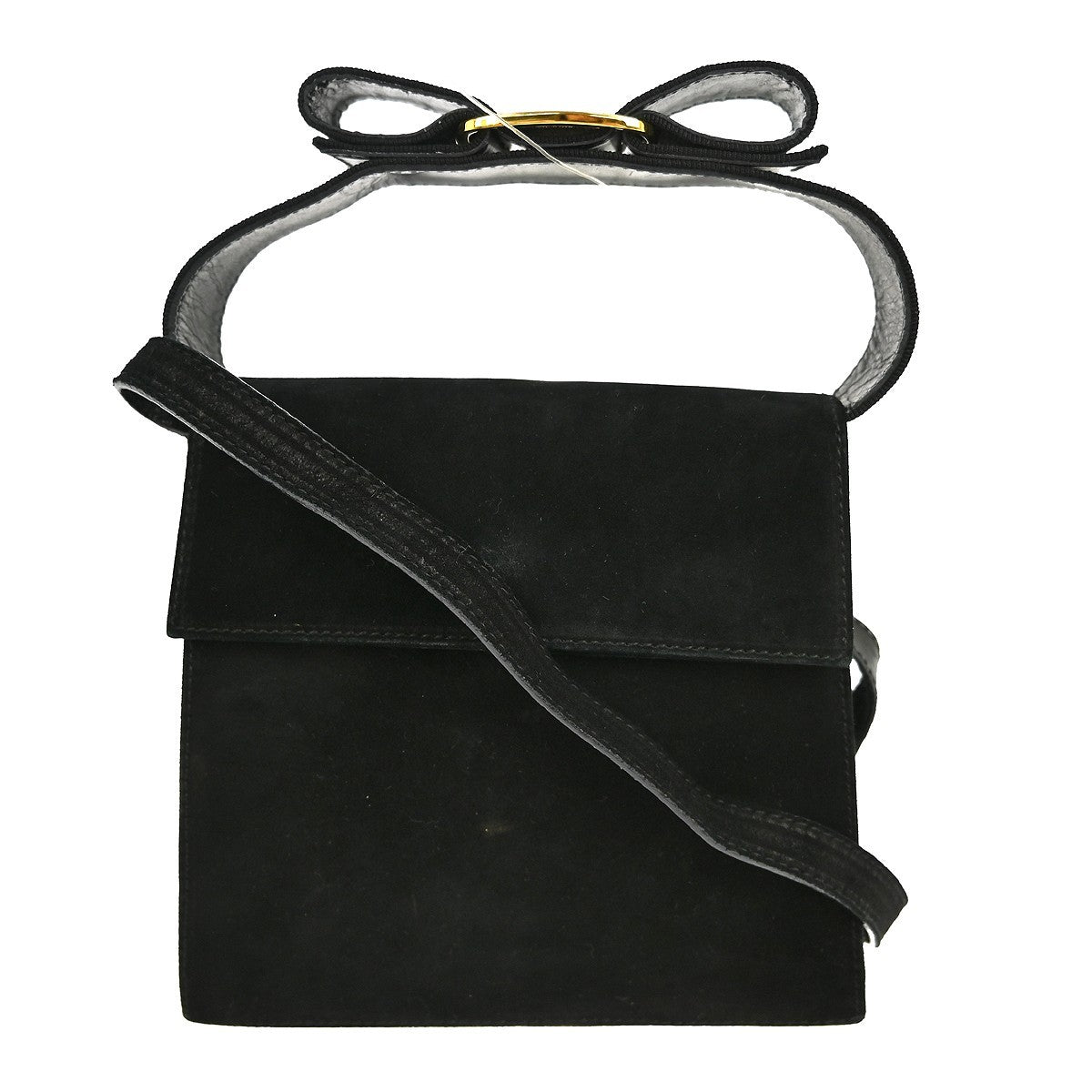 Salvatore Ferragamo Vintage Vara Bow Handle Shoulder Bag Suede, BLACK, SUEDE, Handbag
