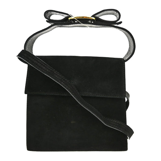 Salvatore Ferragamo Vintage Vara Bow Handle Shoulder Bag Suede, BLACK, SUEDE, Handbag