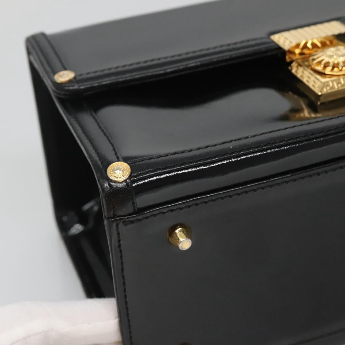 Versace Vintage Box Handle Bag Patent, BLACK, PATENT_LEATHER, Handbag