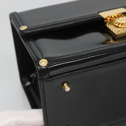 Versace Vintage Box Handle Bag Patent, BLACK, PATENT_LEATHER, Handbag