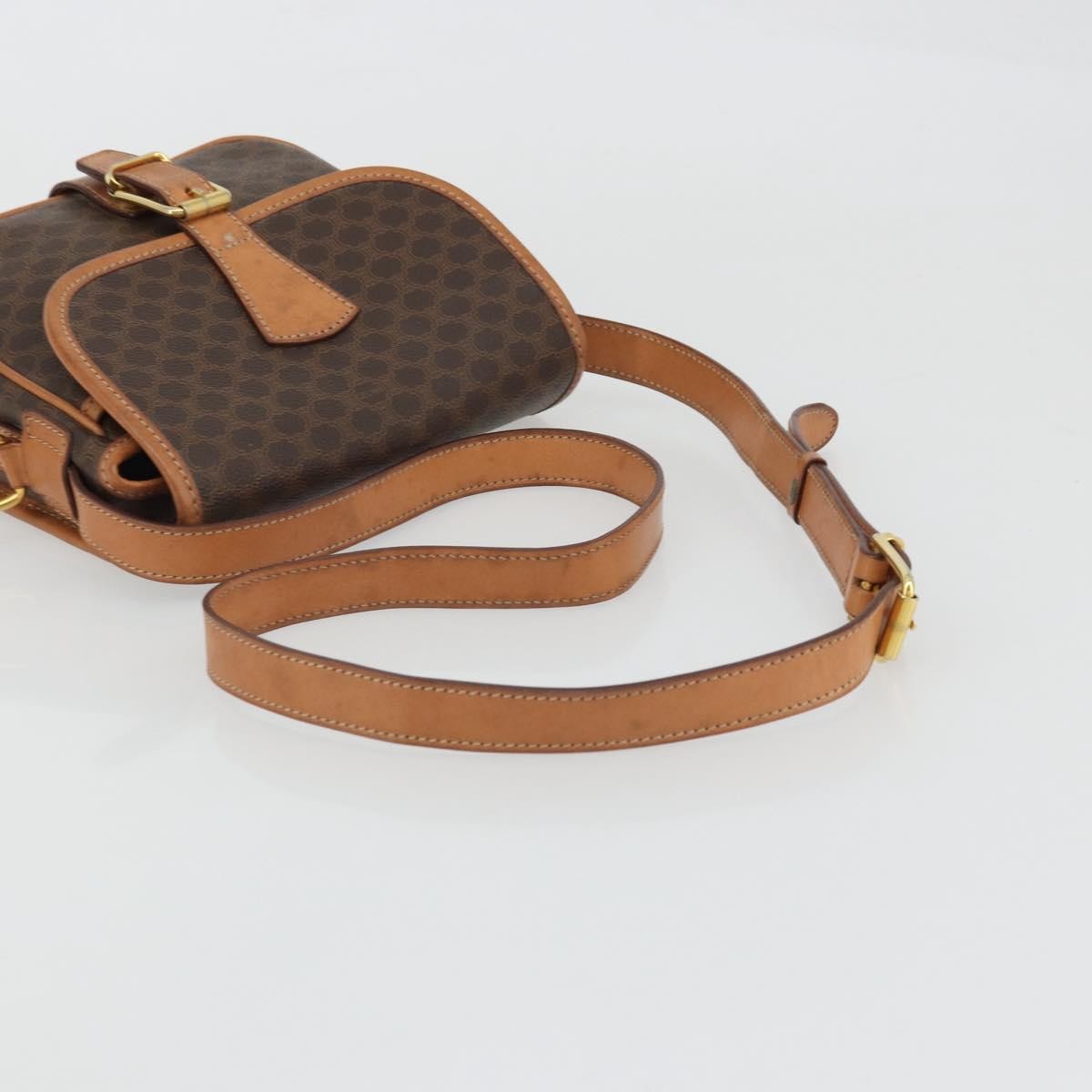 Celine Vintage Macadam Shoulder Bag Canvas and Leather, Brown, Canvas, Shoulder Bag