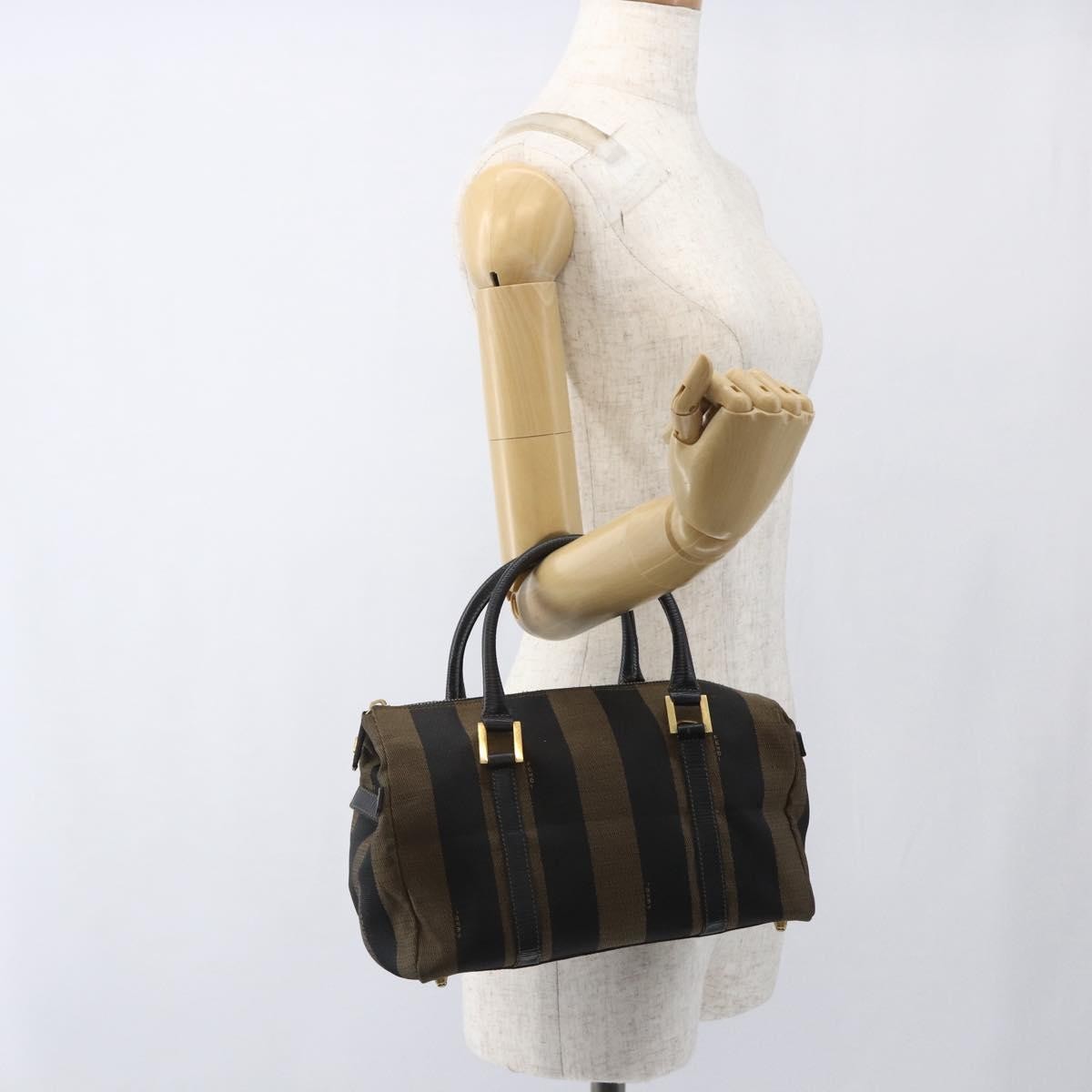 Fendi Vintage Pequin Convertible Boston Bag Coated Canvas, BROWN, CANVAS, Travel bag