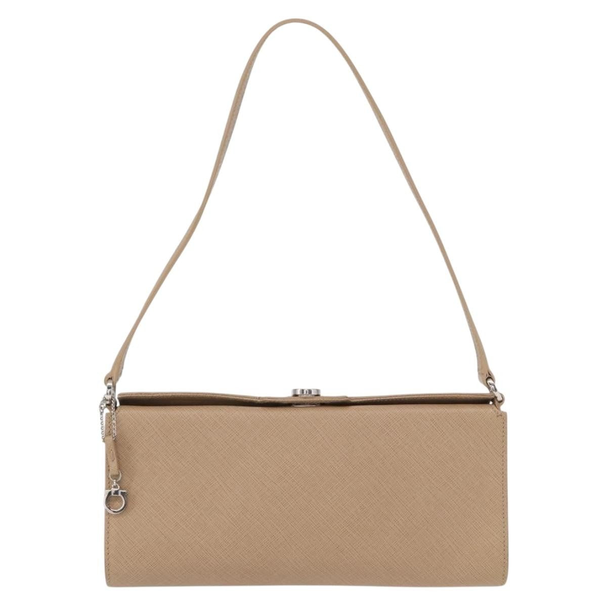 Salvatore Ferragamo Gancini Shoulder Bag Leather, BEIGE, LEATHER, Shoulder bag